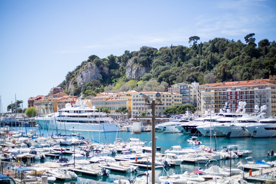 Yachts and waterfront buildings in the Port of Nice