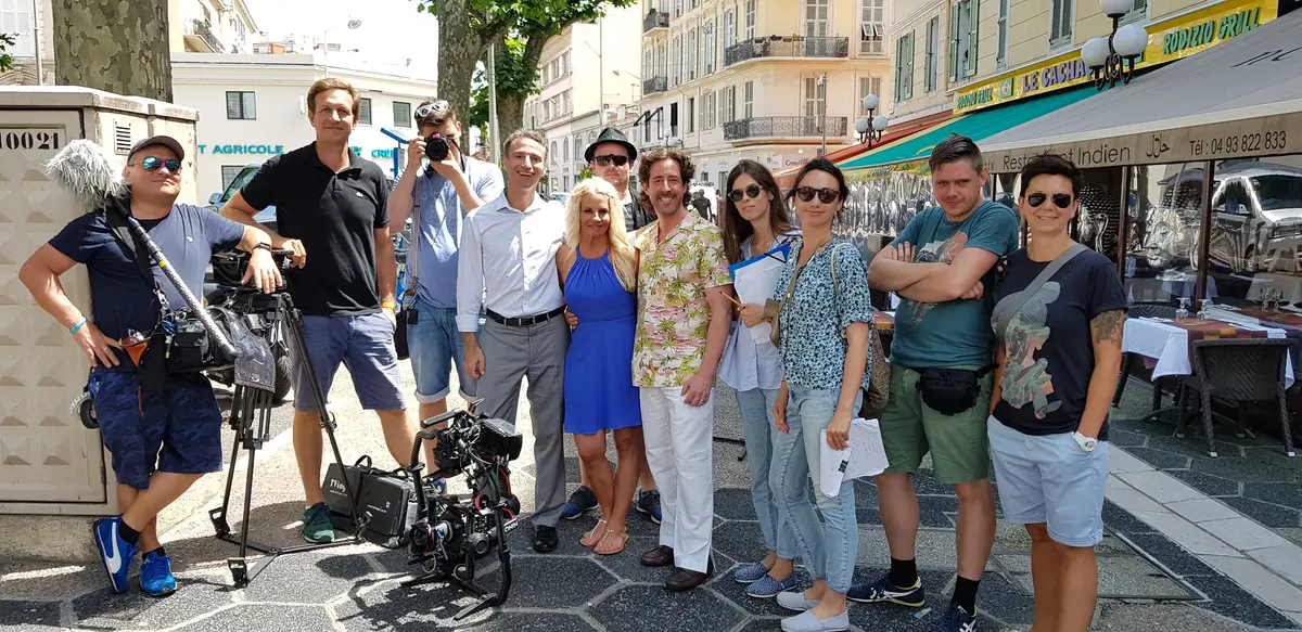 Phillip Temple with the HGTV production team during filming in Nice