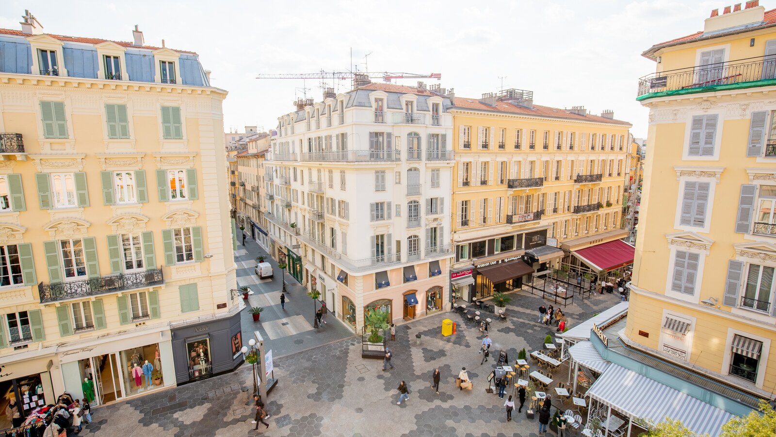 Residential buildings surrounding a pedestrian square in central Nice